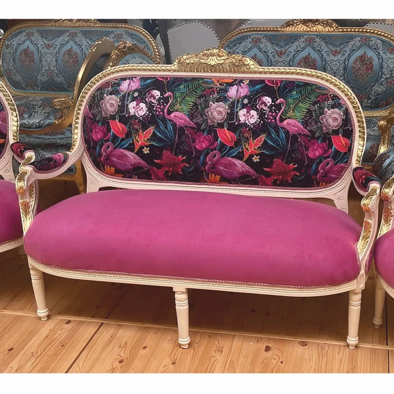 Casa Padrino Barock 2er Sofa Pink / Bunt / Weiß / Gold 150 cm - Barock Möbel