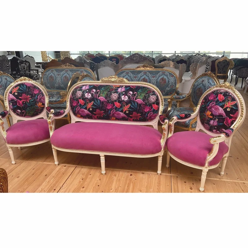 Casa Padrino Barock 2er Sofa Pink / Bunt / Weiß / Gold 150 cm - Barock Möbel