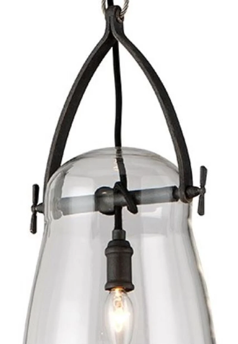 Casa Padrino Luxus Hängeleuchte Schwarz Ø 20,3 x H. 41,3 cm - Pendelleuchte mit rundem Glas Lampenschirm