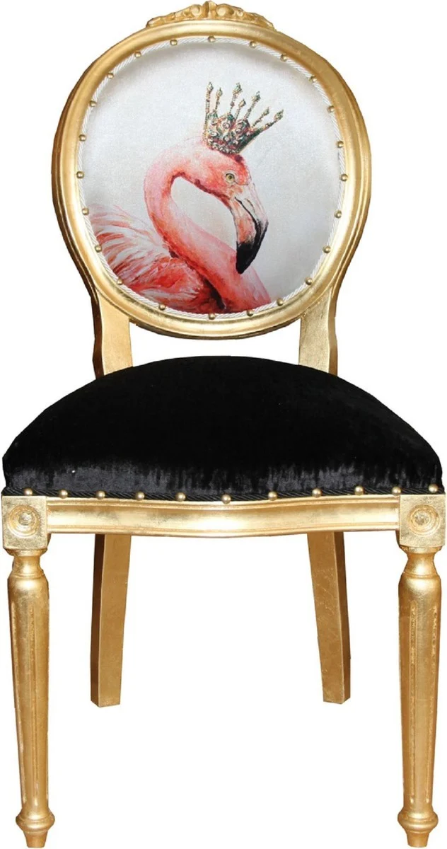 Casa Padrino Luxus Barock Esszimmer Set Flamingo mit Krone Grün / Weiß / Gold 48 x 50 x H. 98 cm - 6 handgefertigte Esszimmerstühle mit Bling Bling Glitzersteinen - Barock Esszimmermöbel