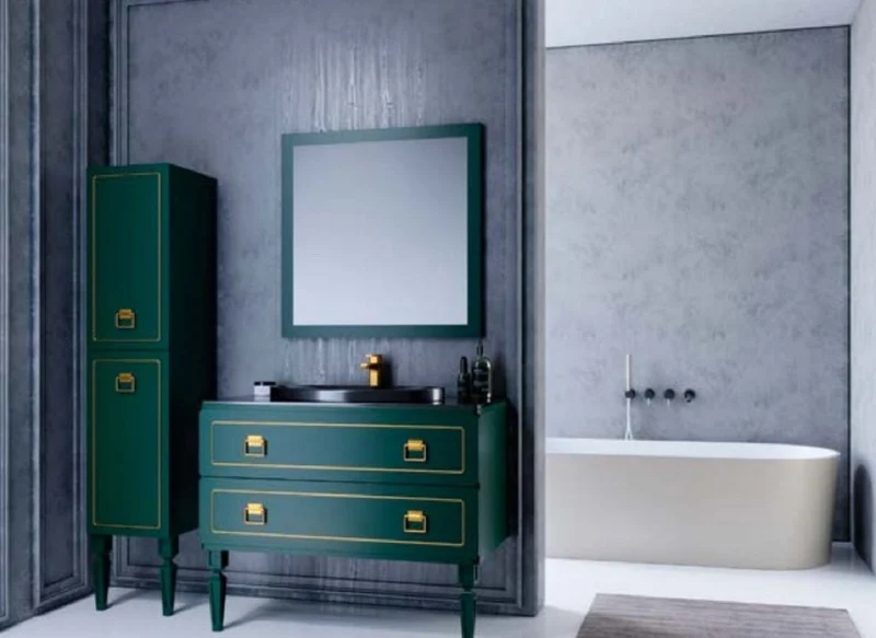 Casa Padrino Luxus Barock Badezimmer Set Grün / Schwarz / Gold - 1 Barock Waschtisch mit ovalem Keramik Waschbecken & 1 Barock LED Wandspiegel & 1 Barock Regalschrank - Barock Badezimmer Möbel