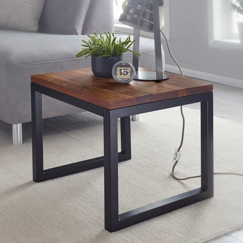Beistelltisch 45x40x45cm Sheesham Massivholz Metall Industrial Style