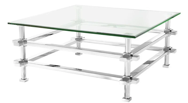 Casa Padrino Luxus Couchtisch Silber 100 x 100 x H. 45,5 cm - Edelstahl Wohnzimmertisch mit Glasplatte