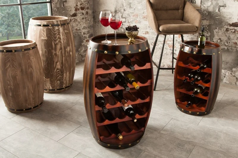 Casa Padrino Bar Weinschrank Bartisch aus Tanne Massivholz - Holzfaß Weinfaß Faßmöbel Faßschrank Hotel & Restaurant Einrichtung Möbel Tisch