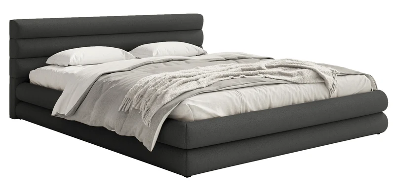 Polsterbett 140x200 cm Alegre mit Bettkasten, grafitfarbener Chenille-Stoff, Metallrahmen