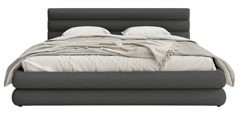 Polsterbett 140x200 cm Alegre mit Bettkasten, grafitfarbener Chenille-Stoff, Metallrahmen