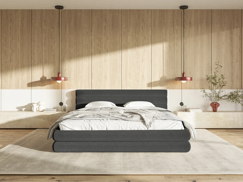Polsterbett 140x200 cm Alegre mit Bettkasten, grafitfarbener Chenille-Stoff, Metallrahmen