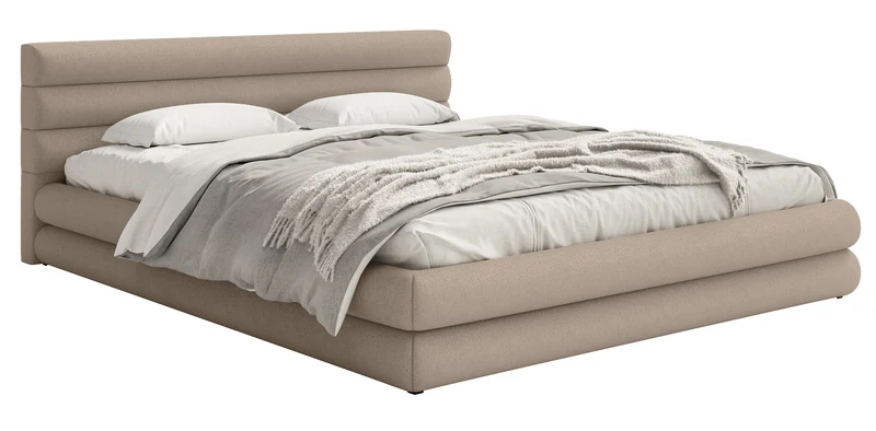 Polsterbett 160x200 cm Alegre mit Bettkasten, beige Chenille, Metallrahmen