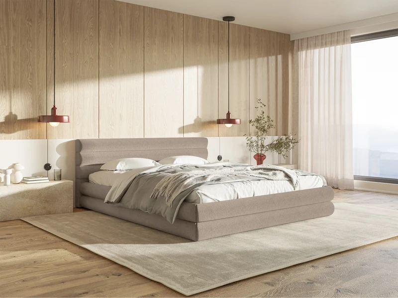 Polsterbett 160x200 cm Alegre mit Bettkasten, beige Chenille, Metallrahmen