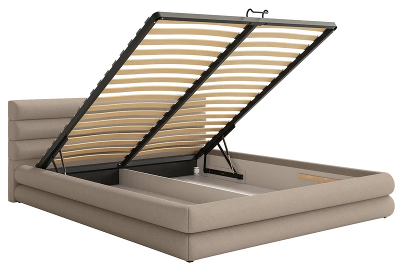 Polsterbett 160x200 cm Alegre mit Bettkasten, beige Chenille, Metallrahmen