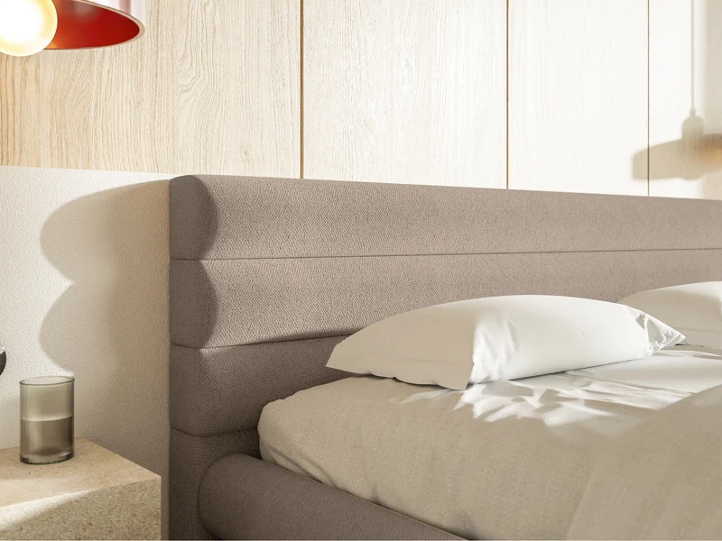 Polsterbett 160x200 cm Alegre mit Bettkasten, beige Chenille, Metallrahmen