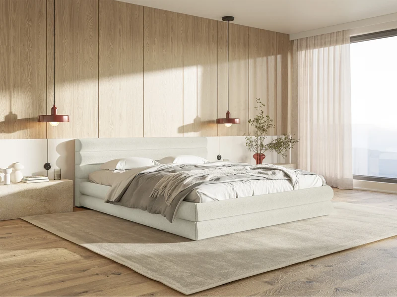 Polsterbett 160x200 cm Alegre mit Bettkasten, cremefarben, Chenille, Metallrahmen