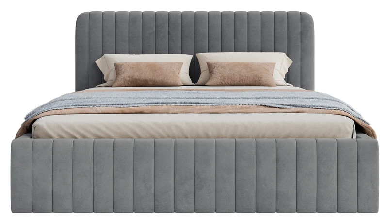 Gepolstertes Bett 180x200 cm Saliano mit Stauraum, blau-grauer hydrophober Samt