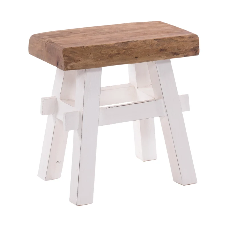 HOLZ HOCKER "VINTAGE 40" | Hartholz, 43x45 cm (HxB) | Sitzhocker | Farbe: 06 weiß-landhaus