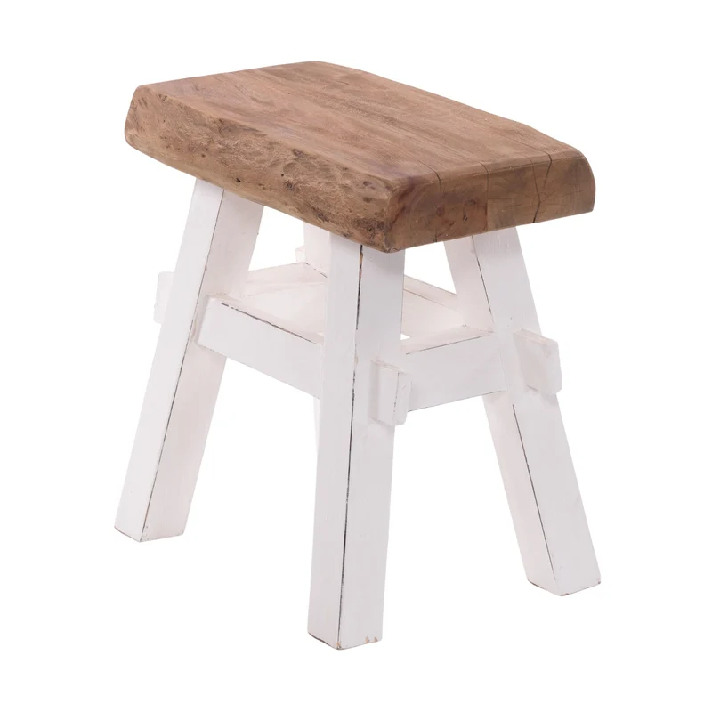 HOLZ HOCKER "VINTAGE 40" | Hartholz, 43x45 cm (HxB) | Sitzhocker | Farbe: 06 weiß-landhaus