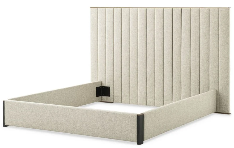 Casa Padrino Luxus Doppelbett Rahmen mit Kopfteil Naturfarben / Messing / Anthrazitgrau 224 x 224 x H. 145,5 cm - Schlafzimmer Möbel - Hotel Möbel - Luxus Qualität