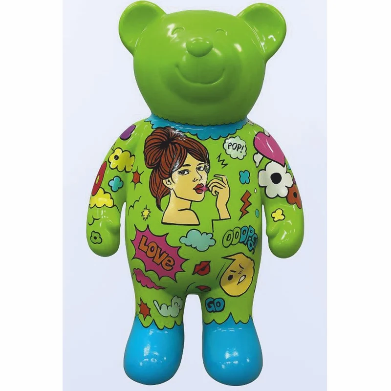 Casa Padrino XXL Deko Skulptur Teddybär Grün / Bunt H. 142 cm - Große Deko Figur