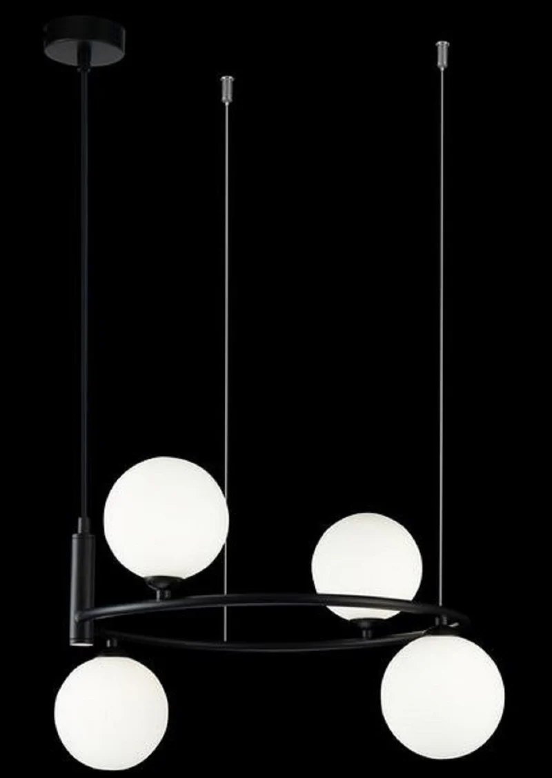 Casa Padrino Luxus Hängeleuchte Schwarz / Weiß Ø 39 x H. 28 cm - Moderne höhenverstellbare Metall Hängelampe mit runden Glas Lampenschirmen