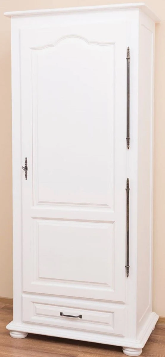 Casa Padrino Landhausstil Schlafzimmerschrank / Kleiderschrank mit Tür und Schublade Weiß 79,5 x 54 x H. 186 cm - Schlafzimmermöbel