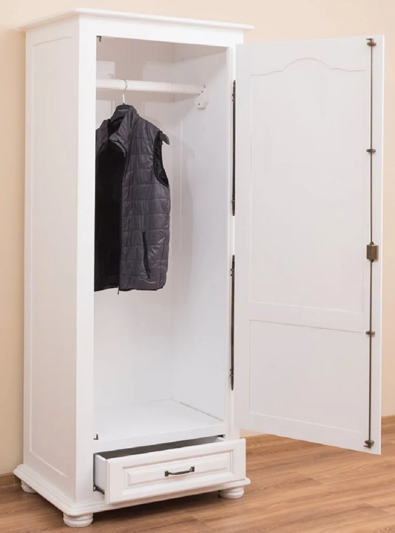 Casa Padrino Landhausstil Schlafzimmerschrank / Kleiderschrank mit Tür und Schublade Weiß 79,5 x 54 x H. 186 cm - Schlafzimmermöbel