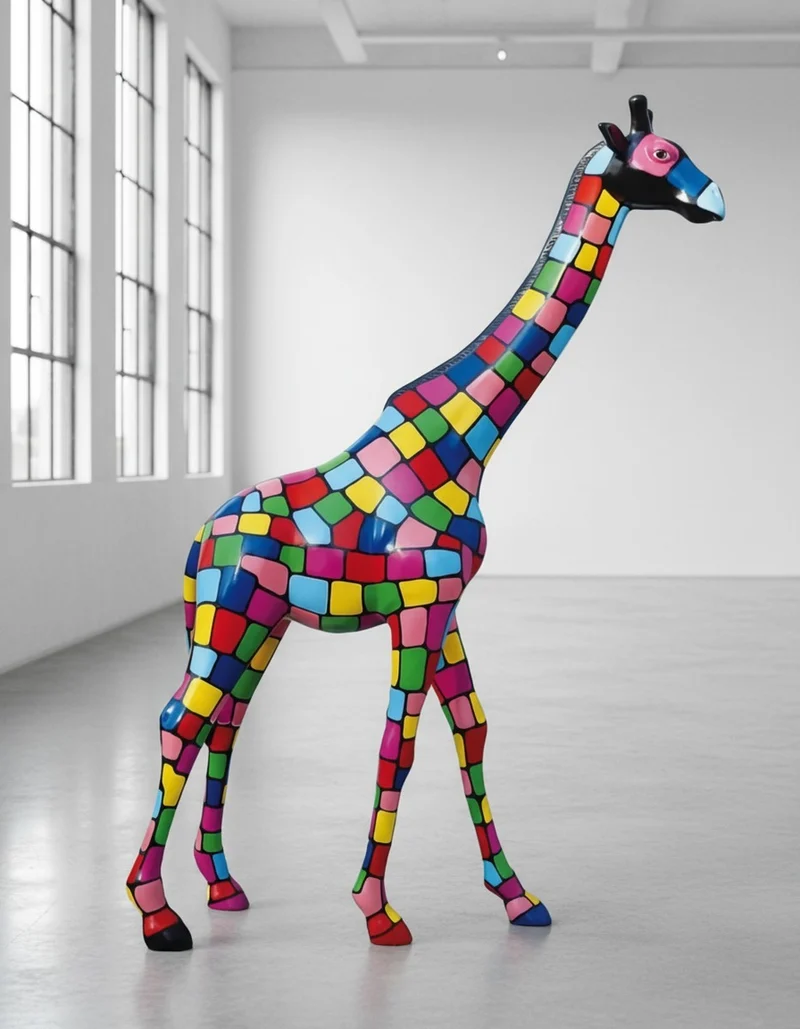 Casa Padrino Luxus Deko Skulptur Giraffe Bunt H. 230 cm - Riesige Gartenskulptur - Lebensgroße Skulptur - XXL Deko Skulptur - XXL Deko Figur