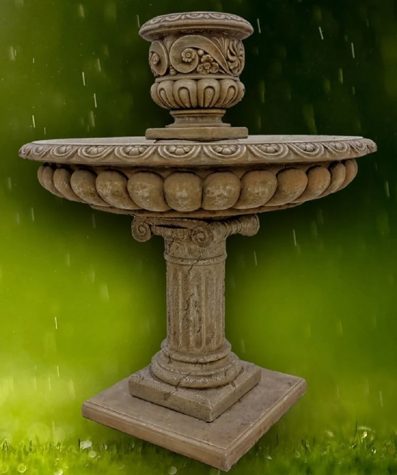 Casa Padrino Barock Gartenbrunnen Dunkelgrau Ø 114 x H. 137 cm - Prunkvoller runder Springbrunnen mit Blumentopf