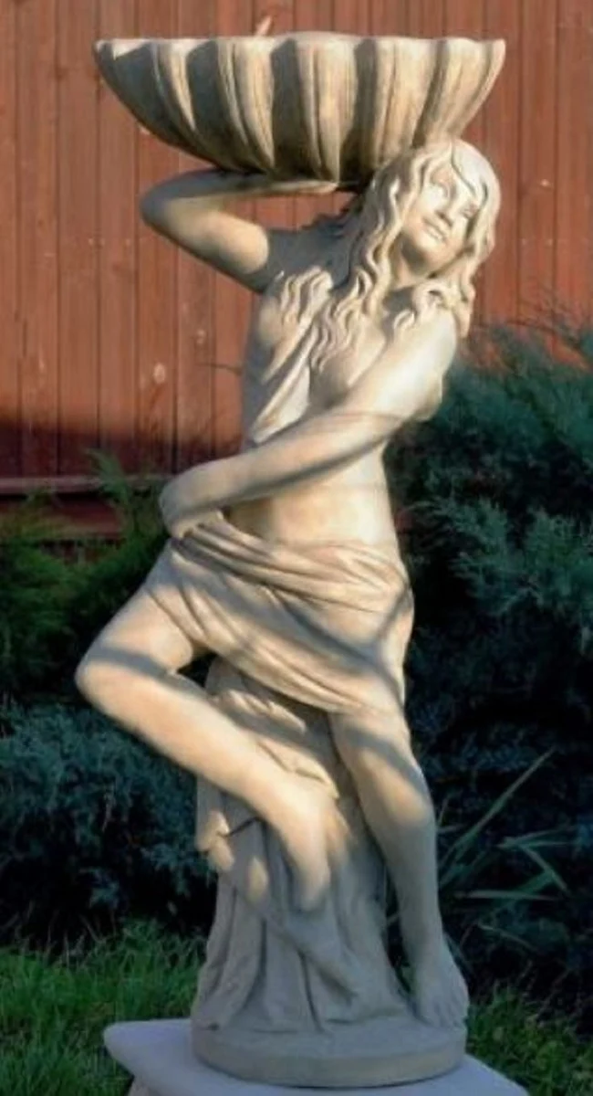 Casa Padrino Jugendstil Gartendeko Statue Mädchen mit Blumentopf 46 x 32 x H. 116 cm - Dekorative Garten Skulptur - Special!