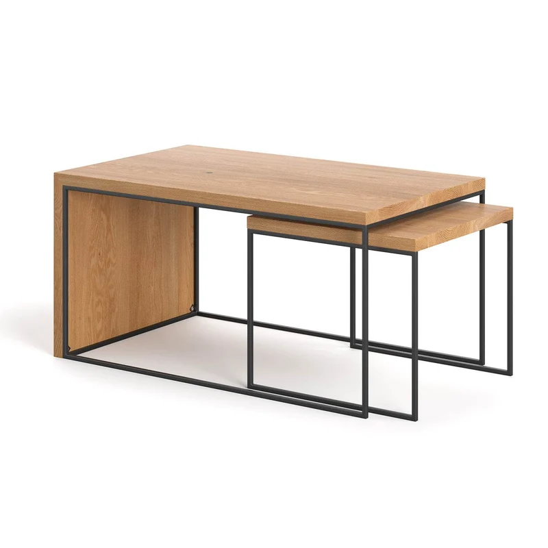 Industrial Couchtisch aus massiver Eiche | Kaffeetischset Mate