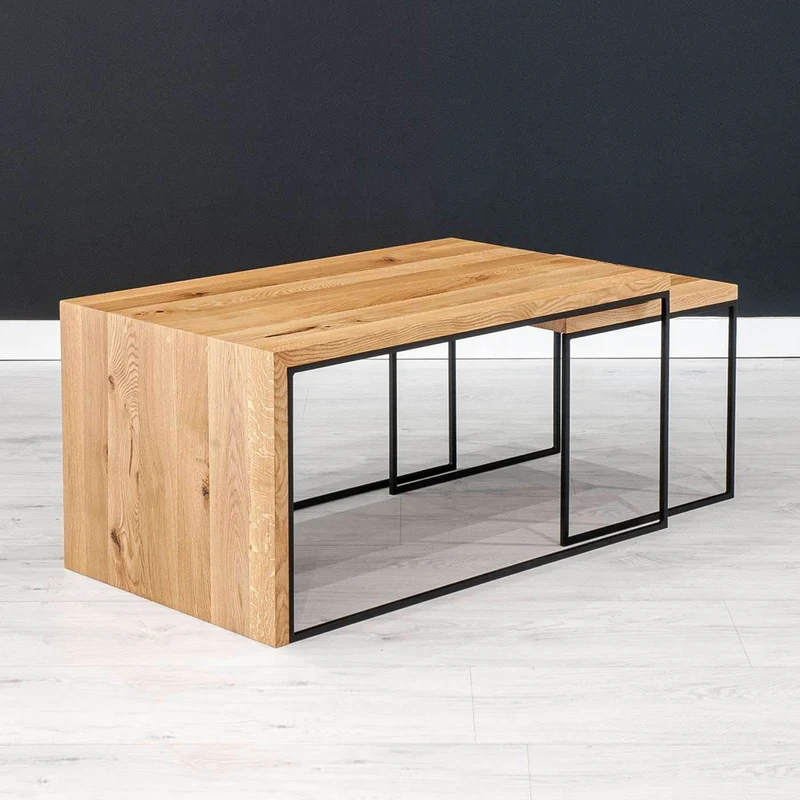 Industrial Couchtisch aus massiver Eiche | Kaffeetischset Mate