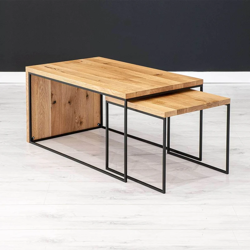 Industrial Couchtisch aus massiver Eiche | Kaffeetischset Mate
