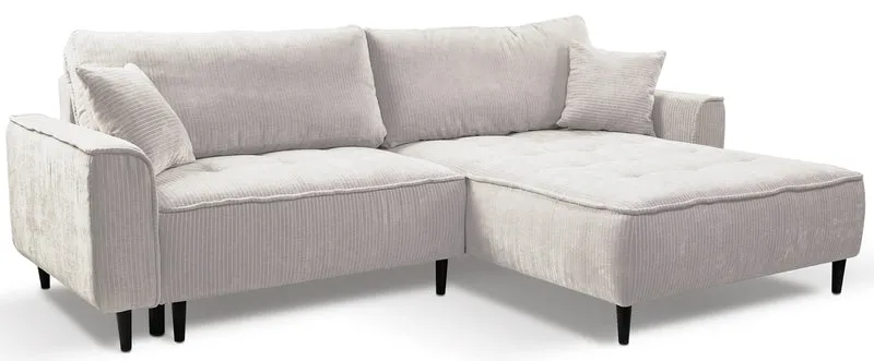 Ecksofa mit Schlafunktion Blues, L-förmig, rechtsseitig, mit Stauraum, hellbeige Cordstoff