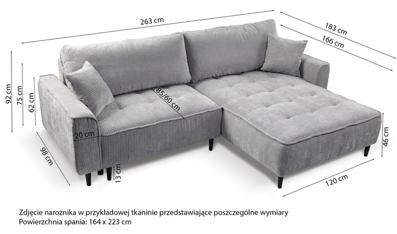 Ecksofa mit Schlaffunktion Blues, L-förmig, rechtsseitig, mit Stauraum, grauer Cordstoff