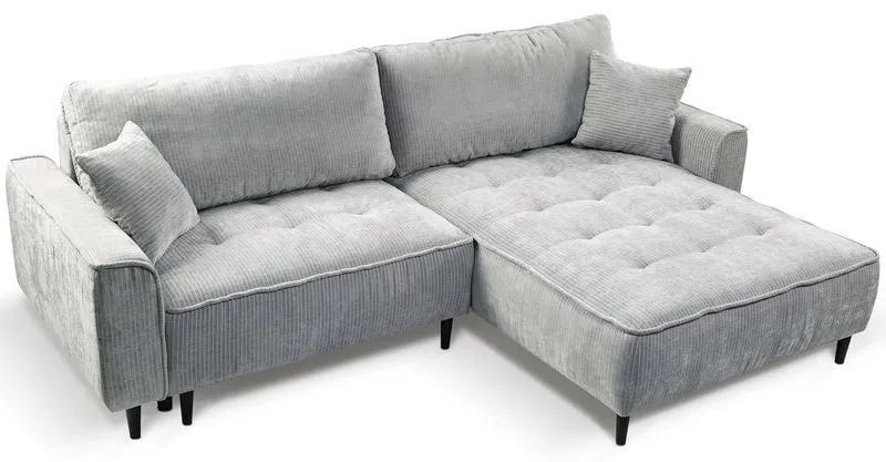 Ecksofa mit Schlaffunktion Blues, L-förmig, rechtsseitig, mit Stauraum, grauer Cordstoff