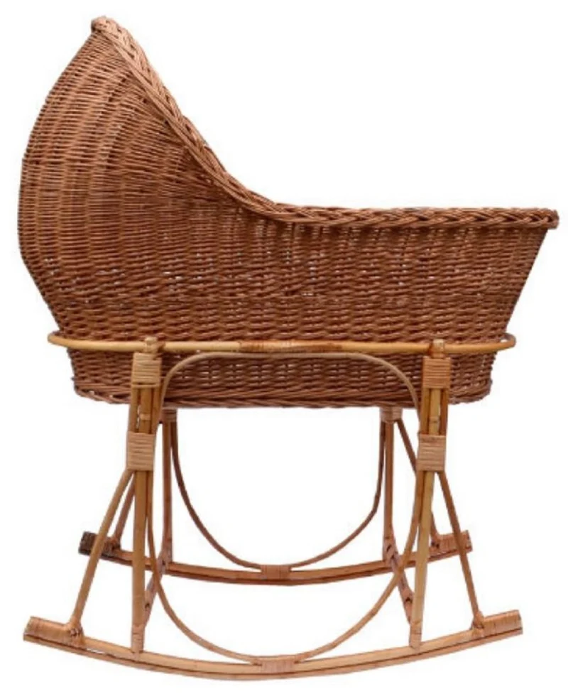 Casa Padrino Luxus Schaukel Babybett Braun / Naturfarben 90 x 50 x H. 65 cm - Handgefertigtes Rattan Baby Schaukelbett - Rattan Möbel - Baby Möbel - Luxus Möbel