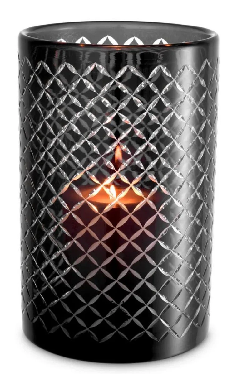 Casa Padrino Luxus Glas Kerzenleuchter Schwarz Ø 18 x H. 28 cm - Hotel Accessoires - Restaurant Accessoires - Gastronomie Accessoires - Luxus Qualität