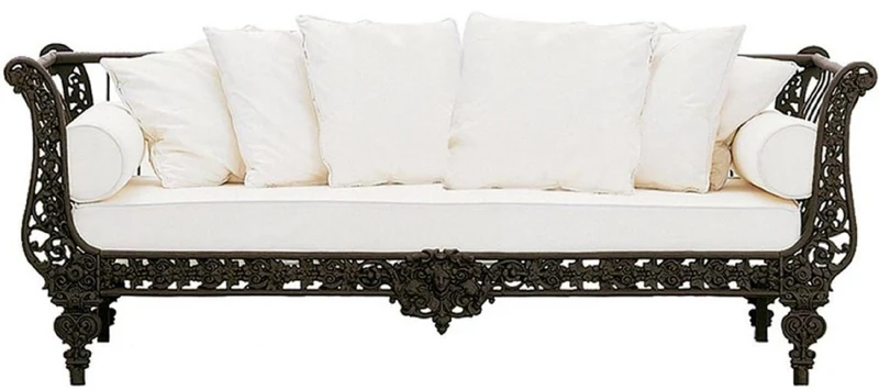 Casa Padrino Luxus Barock Schmiedeeisen Möbel Set Dunkelbraun / Weiß - 2 Luxus Sofas & 2 Luxus Sessel & 1 Luxus Couchtisch - Wohnzimmer Möbel - Garten Möbel - Hotel Möbel - Luxus Barock Möbel