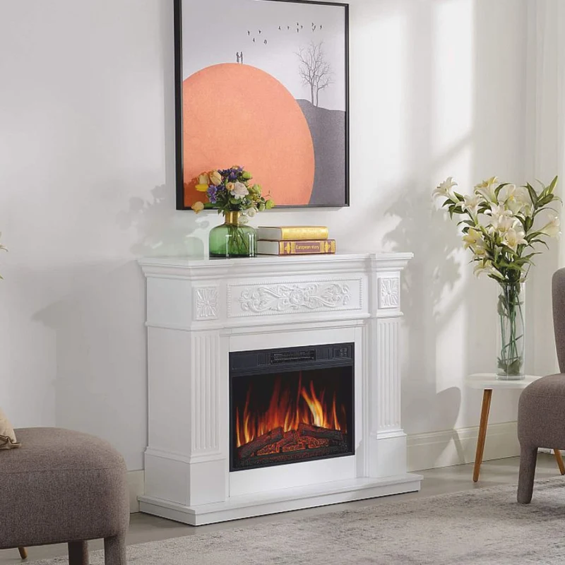 Casa Padrino Barock LED Elektrokamin Weiß 106,6 x 37 x H. 92,5 cm - Barock Möbel