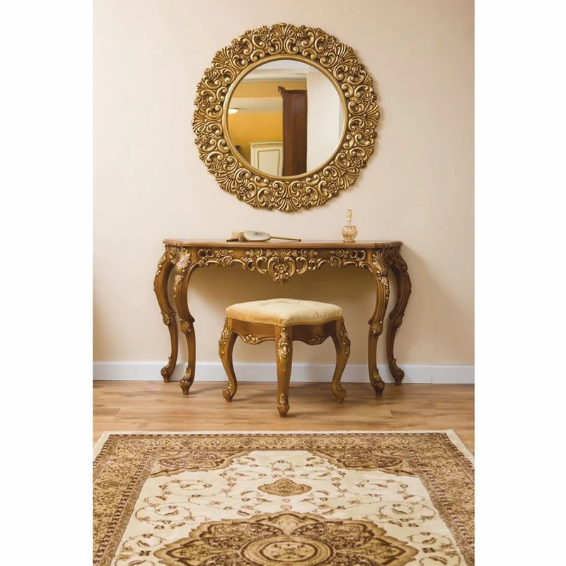 Casa Padrino Luxus Barock Konsole mit Wandspiegel und Hocker Braun / Gold - Barock Möbel