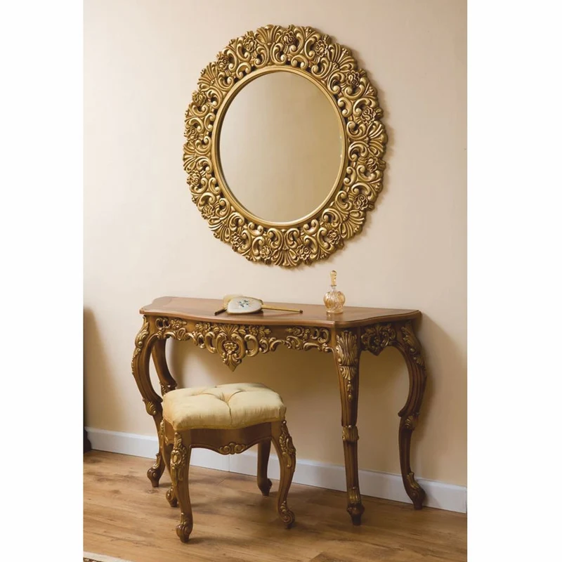 Casa Padrino Luxus Barock Konsole mit Wandspiegel und Hocker Braun / Gold - Barock Möbel