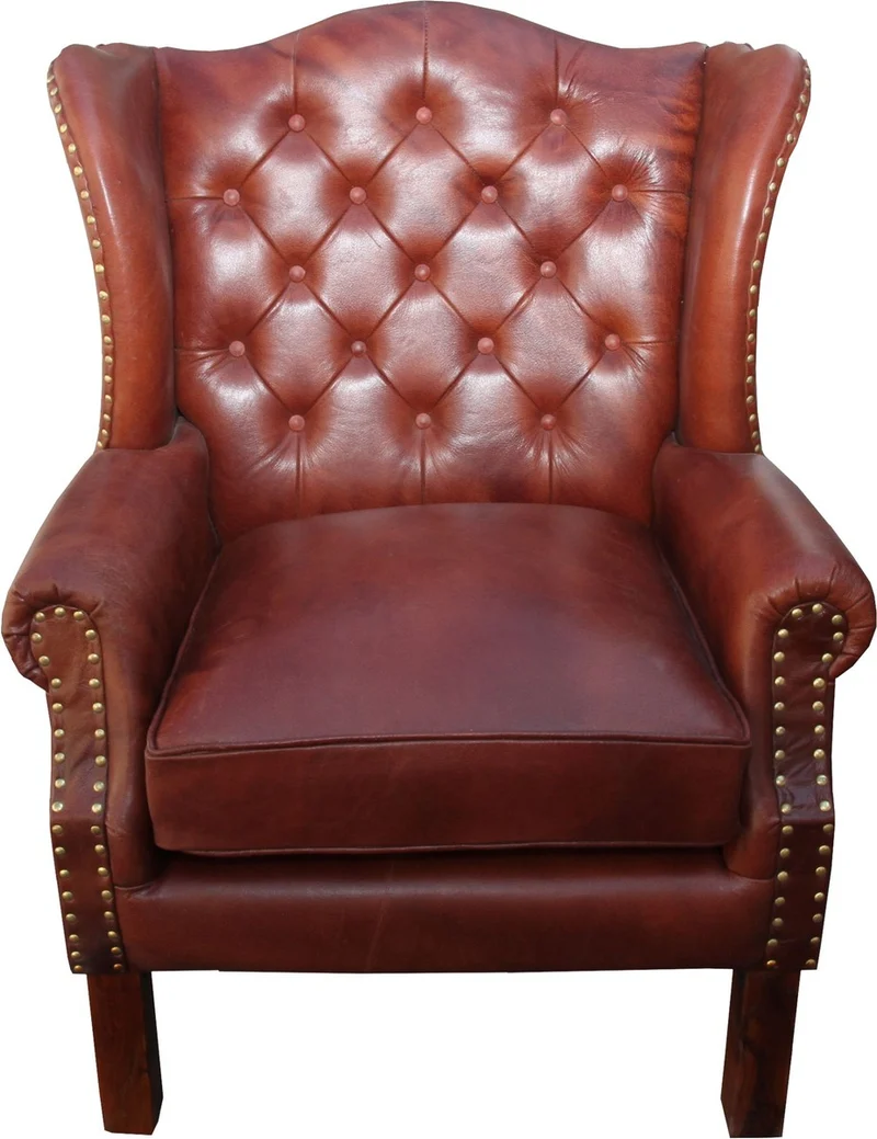 Casa Padrino Luxus Chesterfield Ohrensessel aus Echtleder in Braun und Gold 72 x 65 x H. 103 cm