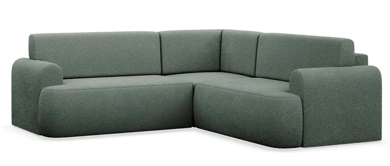 Ecksofa mit Schlaffunktion, Kaveo, L-förmig, universell, dunkelgrüner Samt