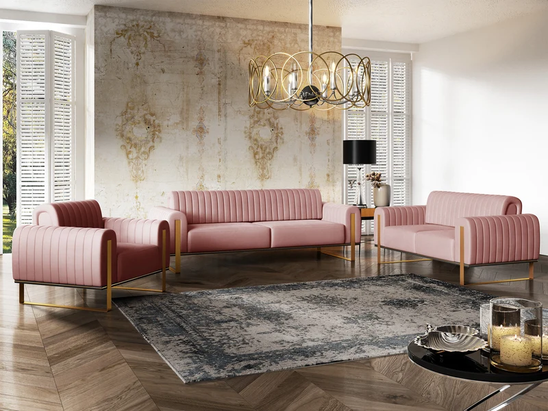 Parissa Schalensitz pinker Samt mit goldenen Beinen