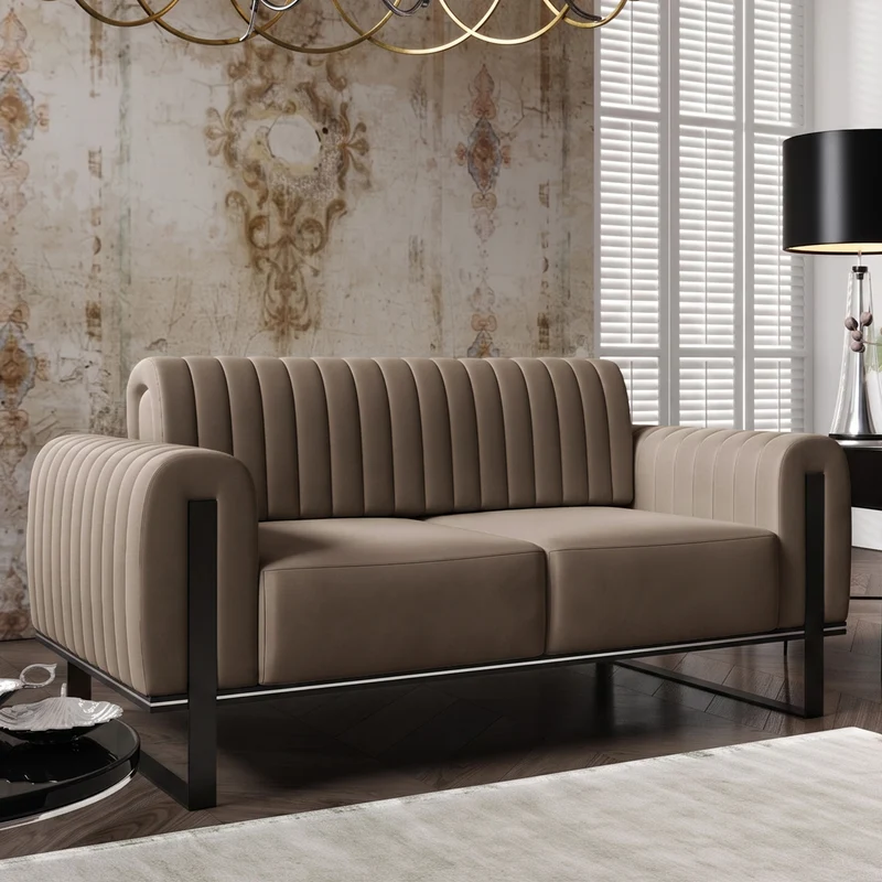 Zweisitziges Sofa Parissa beige Velours schwarze Beine