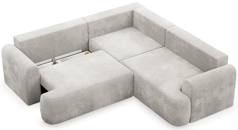 Ecksofa mit Schlaffunktion, Kaveo, L-förmig, universell, hellgrauer Chenille-Stoff