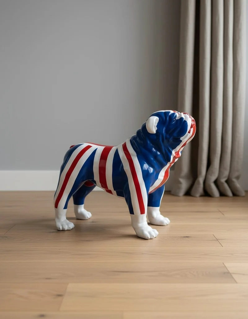 Casa Padrino Luxus Deko Skulptur Hund Bulldog Englische Flagge H. 160 cm - Riesige Gartenskulptur - Lebensgroße Skulptur - XXL Deko Skulptur - XXL Deko Figur