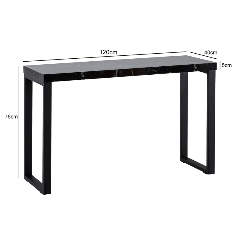 Konsolentisch Marmor-Optik Schwarz Hochglanz 120x40x76cm Metallbeine