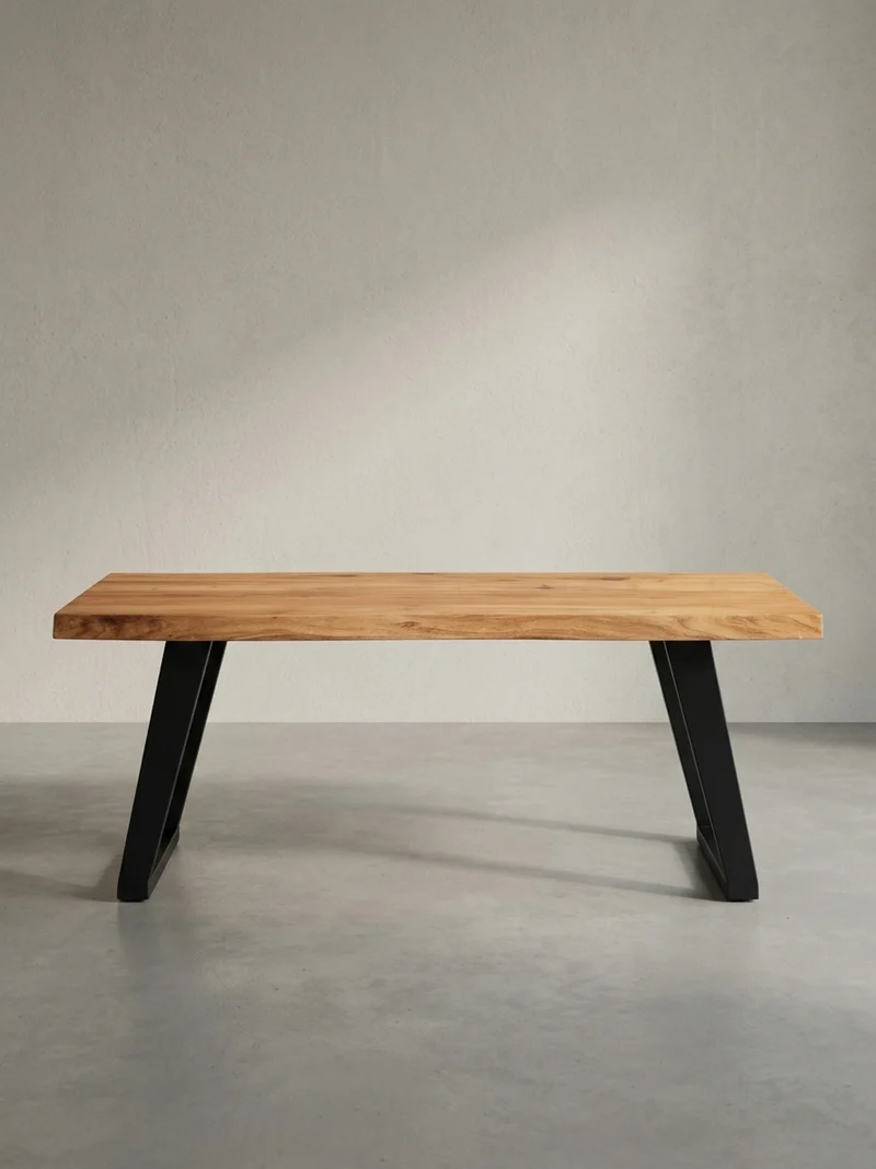 Couchtisch Braun Akazie Massivholz Baumkante 120x60x46 cm, Metallbeine U-Form
