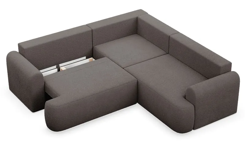 Ecksofa mit Schlaffunktion, Kaveo L-förmig, universell, brauner Plüsch