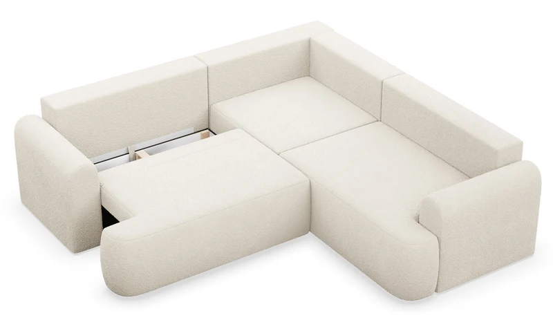 Ecksofa mit Schlaffunktion, Kaveo L-förmig, universell, hellbeige, Plüsch