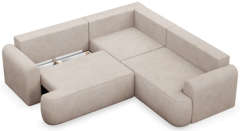 Ecksofa mit Schlaffunktion, universal L-förmig, Ovo, beige, Samt, leicht zu reinigen